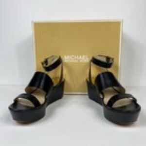 MICHAEL KORS | Womens | Wedge Platform Black Sandal w/ Gold Accents | Size 7.5 M